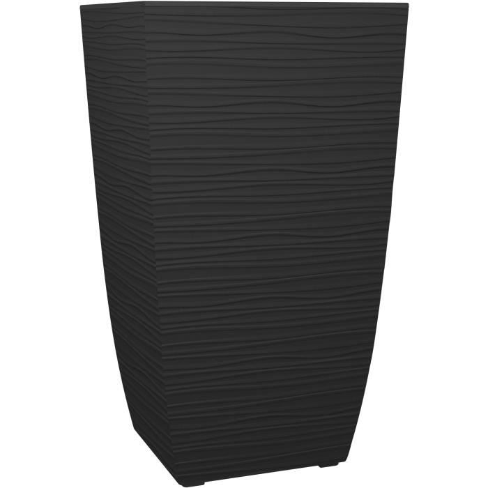 EDA Bac a Fleurs Carré Haut Diva Stone 42 L - avec Bac Amovible - Extérieur ou Intérieur - Décor Vagues - 43,5 x 43,5 x H.78,2 cm - Paloma Tech