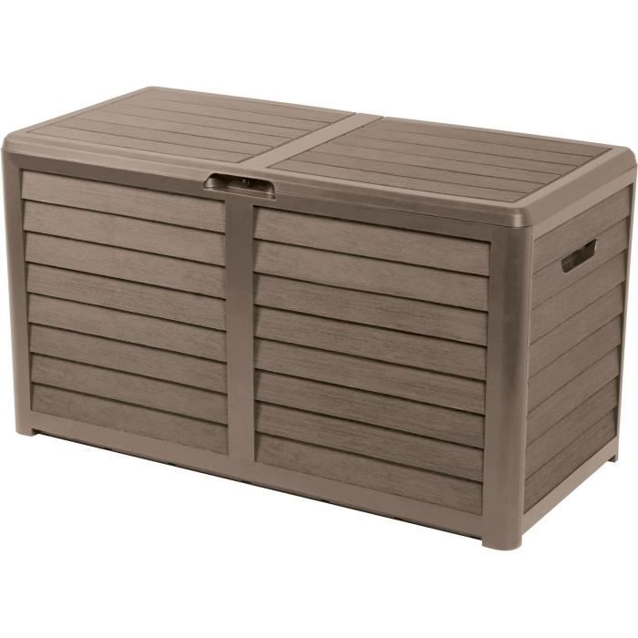 EDA Coffre de jardin BAYA en Plastique 420 litres - Décor imitation bois - Taupe - Fabriqué en France - Paloma Tech