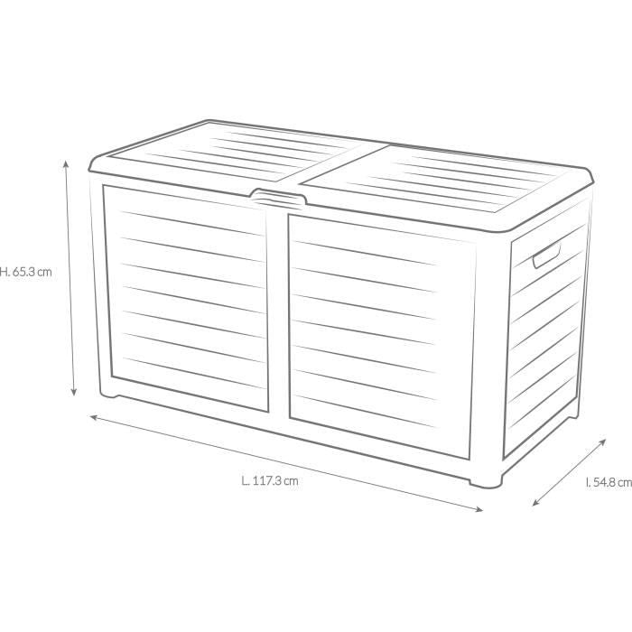 EDA Coffre de jardin BAYA en Plastique 420 litres - Décor imitation bois - Gris anthracite - Fabriqué en France - Paloma Tech