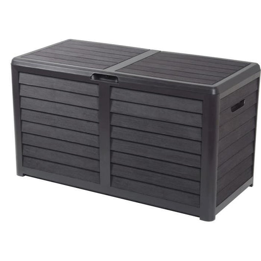 EDA Coffre de jardin BAYA en Plastique 420 litres - Décor imitation bois - Gris anthracite - Fabriqué en France - Paloma Tech