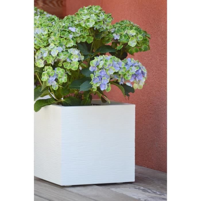 EDA PLASTIQUE Bac a fleurs carré Graphit Up - 21 L - 29,5 x 29,5 x 29,5 cm - Blanc cérusié - Paloma Tech