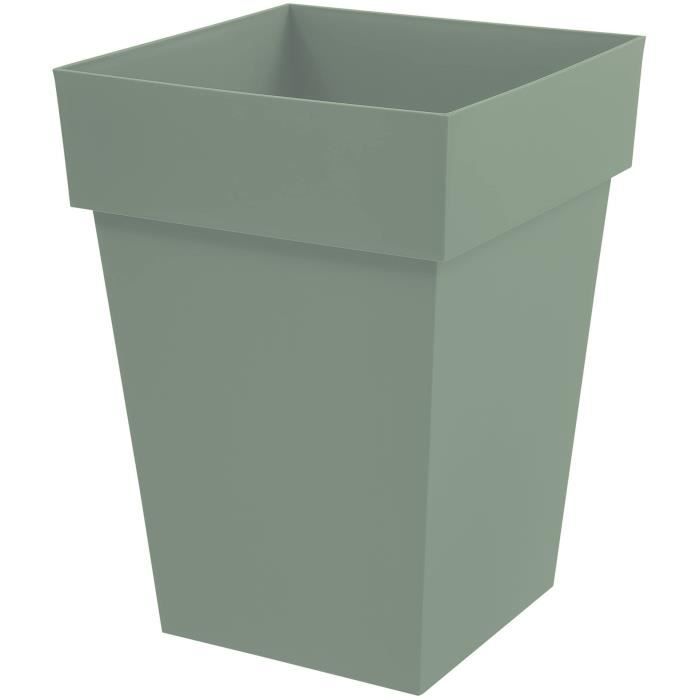 EDA PLASTIQUE - Pot de fleur mi-haut carré Toscane - 39 x 39 x H 53 cm - 51 L - Vert laurier - Paloma Tech