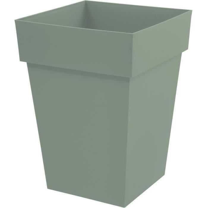 EDA PLASTIQUE - Pot de fleur mi-haut carré Toscane - 39 x 39 x H 53 cm - 51 L - Vert laurier - Paloma Tech