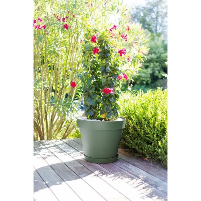 EDA PLASTIQUE - Pot de fleur rond Toscane - Ø 60 x H47 cm - 76 L - Vert laurier - Paloma Tech