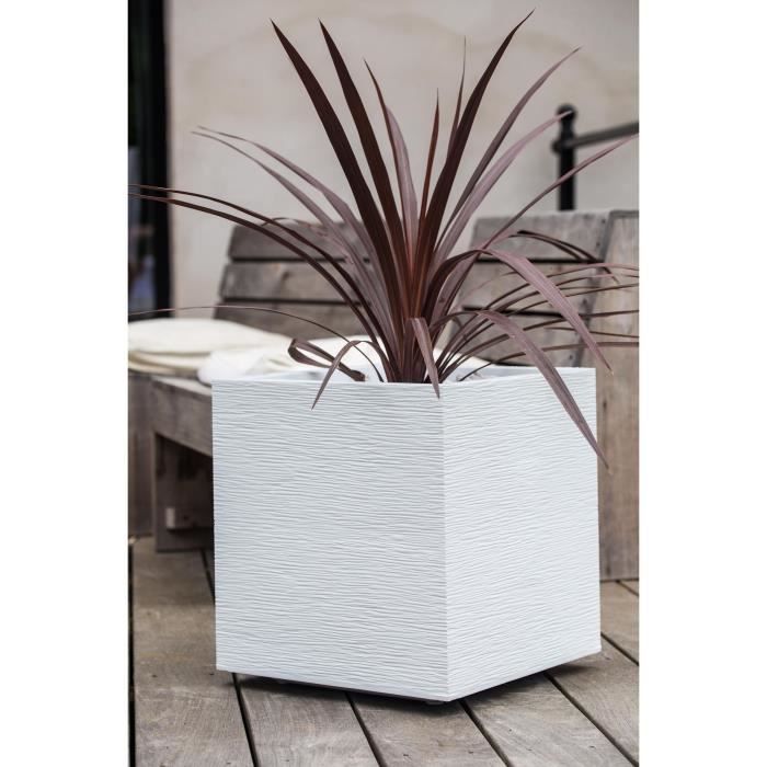 EDA Pot carré Graphit - 39 x 39 x 43 cm - Contenance 31L - Blanc cérusé - Paloma Tech