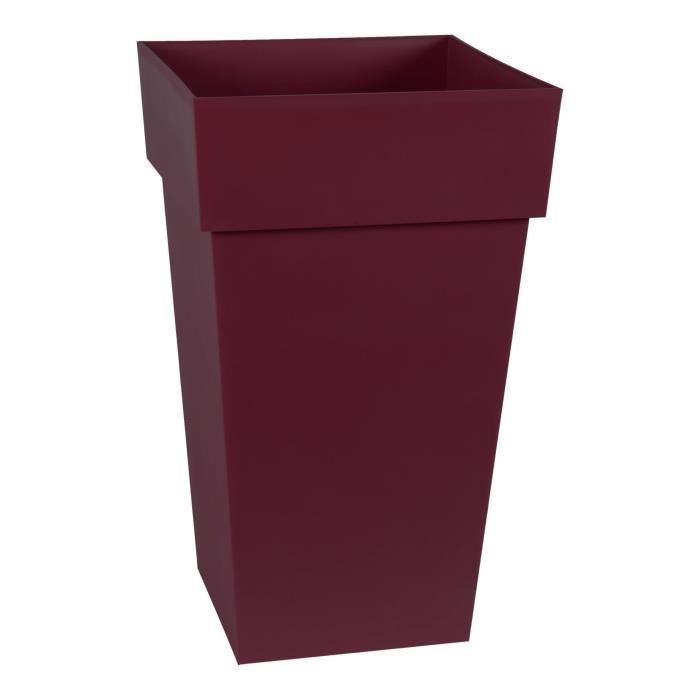 EDA Pot de Fleur Carré Haut TOSCANE - Volume 62 L - 39 x 39 x H.65 cm - Rouge bourgogne - Paloma Tech