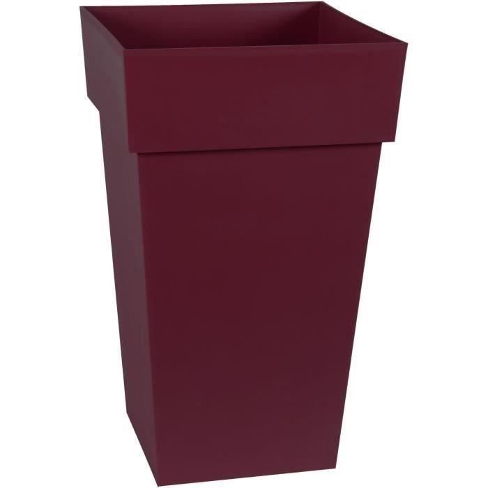 EDA Pot de Fleur Carré Haut TOSCANE - Volume 62 L - 39 x 39 x H.65 cm - Rouge bourgogne - Paloma Tech