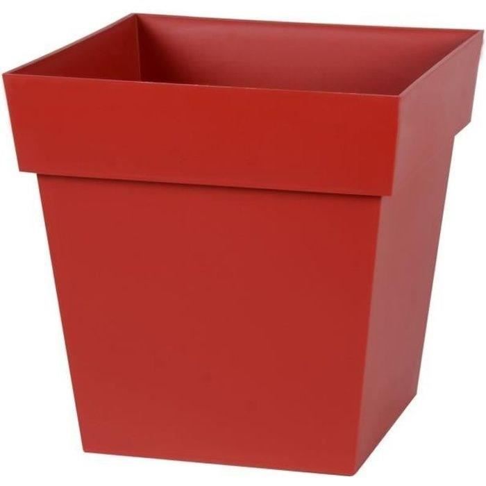 EDA Pot de fleur carré Toscane - 32 x 32 x H 32 cm - 22 L - Rouge rubis - Paloma Tech