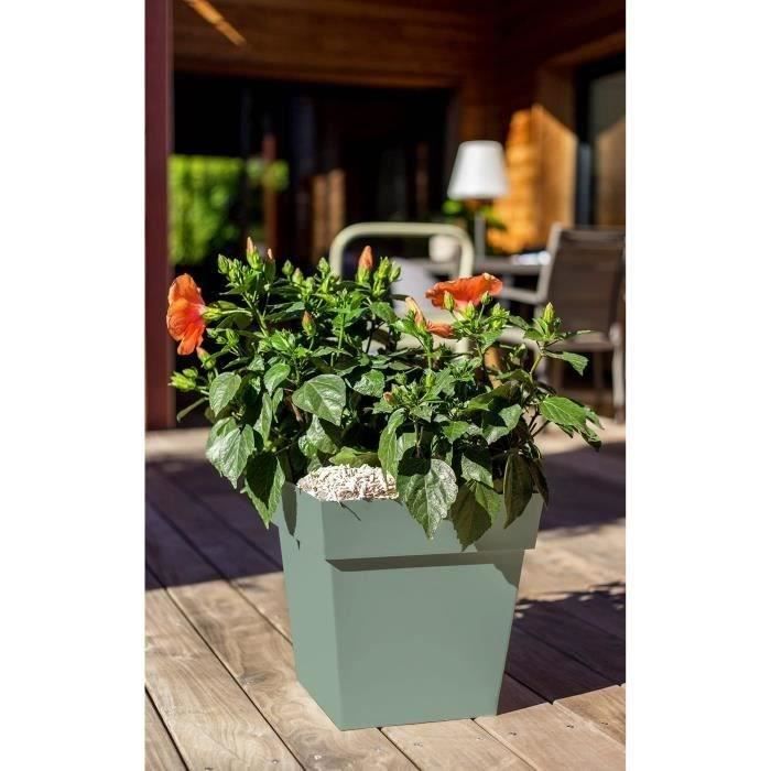 EDA Pot de Fleur Carré TOSCANE 39 cm - 38 L - 39 x 39 x H 39 cm - Vert laurier - Paloma Tech