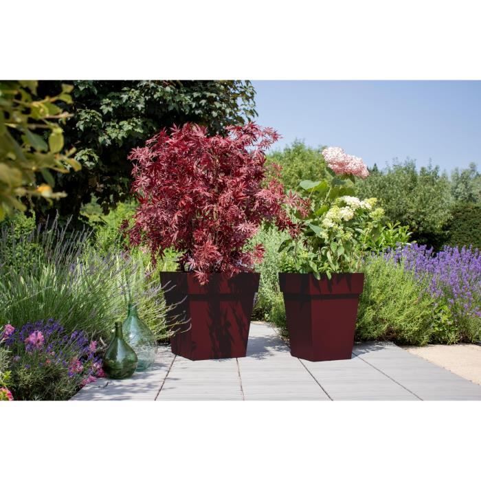 EDA Pot de Fleur Carré TOSCANE 39 cm - Volume 38 L - 39 x 39 x H.39 cm - Rouge bourgogne - Paloma Tech