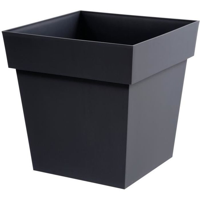 EDA Pot de fleur carré Toscane - 39 x 39 x H 39 cm - 38 L - Gris anthracite - Paloma Tech