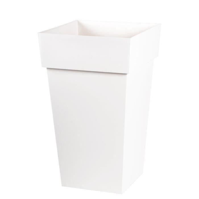 EDA Pot de fleur haut carré Toscane - 39 x 39 x H 65 cm - 62 L - Blanc - Paloma Tech