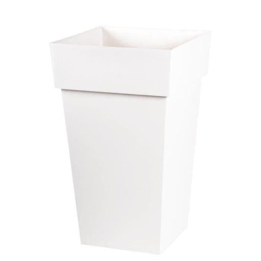 EDA Pot de fleur haut carré Toscane - 39 x 39 x H 65 cm - 62 L - Blanc - Paloma Tech