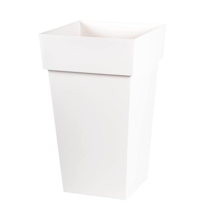 EDA Pot de fleur haut carré Toscane - 39 x 39 x H 65 cm - 62 L - Blanc - Paloma Tech