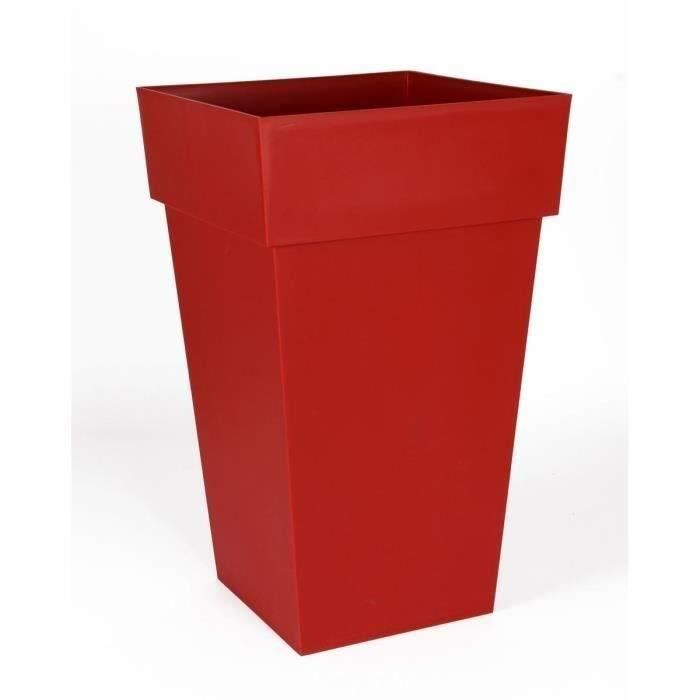 EDA Pot de fleur haut carré Toscane - 39 x 39 x H 65 cm - 62 L - Rouge rubis - Paloma Tech