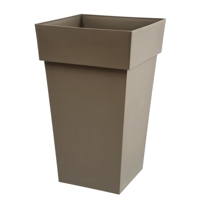 EDA Pot de fleur haut carré Toscane - 39 x 39 x H 65 cm - 62 L - Taupe - Paloma Tech