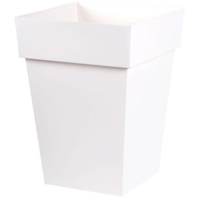 EDA Pot de fleur mi-haut carré Toscane - 39 x 39 x H 53 cm - 51 L - Blanc - Paloma Tech