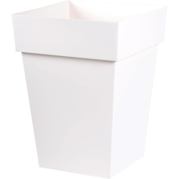 EDA Pot de fleur mi-haut carré Toscane - 39 x 39 x H 53 cm - 51 L - Blanc - Paloma Tech