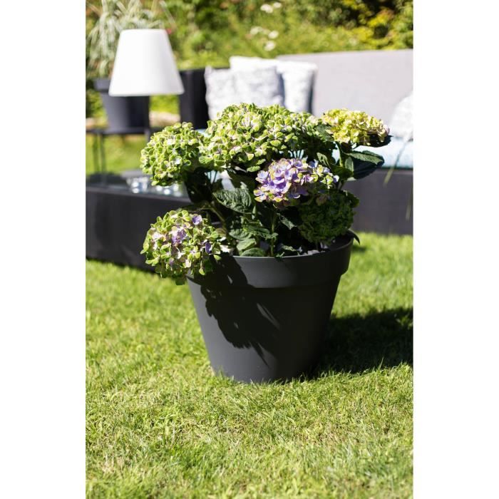 EDA Pot de fleur rond Toscane - Ø 40 x H 32 cm - 23 L - Gris anthracite - Paloma Tech