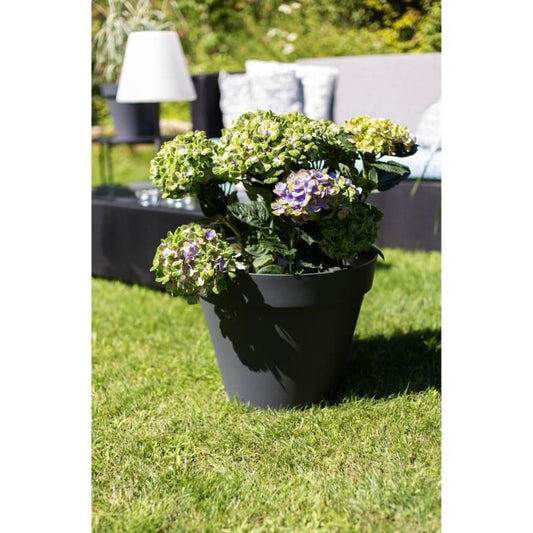 EDA Pot de fleur rond Toscane - Ø 40 x H 32 cm - 23 L - Gris anthracite - Paloma Tech