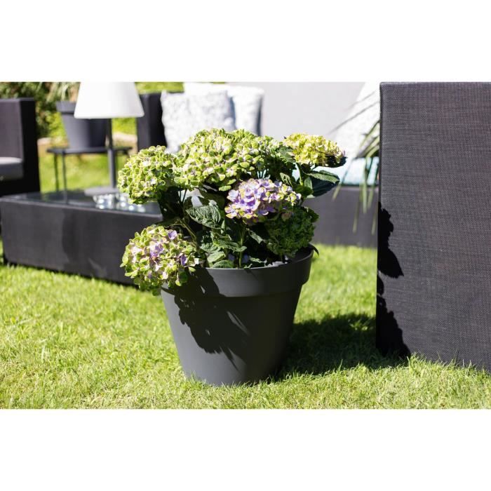 EDA Pot de fleur rond Toscane - Ø 40 x H 32 cm - 23 L - Gris anthracite - Paloma Tech