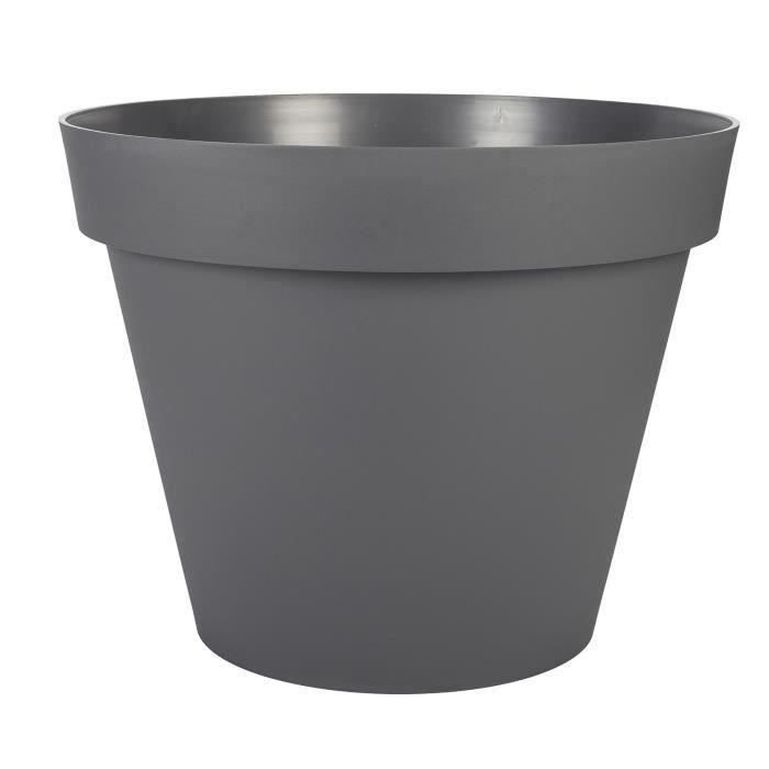 EDA Pot de fleur rond Toscane - Ø 60 x H 47 cm - 76 L - Gris anthracite - Paloma Tech