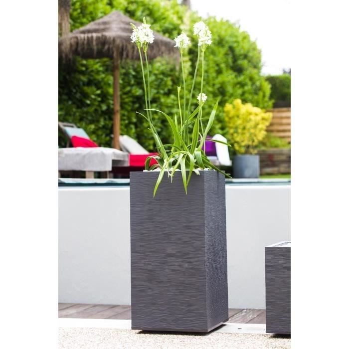 EDA Pot de fleurs haut carré Graphit - 39,5 x 39,5 x H 80 cm - 31 L - Gris anthracite - Paloma Tech