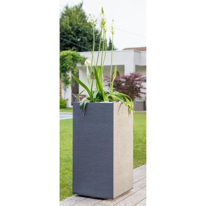 EDA Pot de fleurs haut carré Graphit - 39,5 x 39,5 x H 80 cm - 31 L - Gris anthracite - Paloma Tech