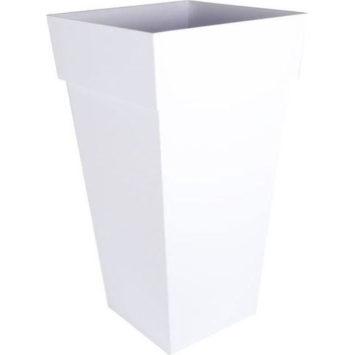 EDA Pot de fleurs XXL Toscane - Carré - 43,3 x 43,3 x H 80 cm - 98 L - Blanc - Paloma Tech