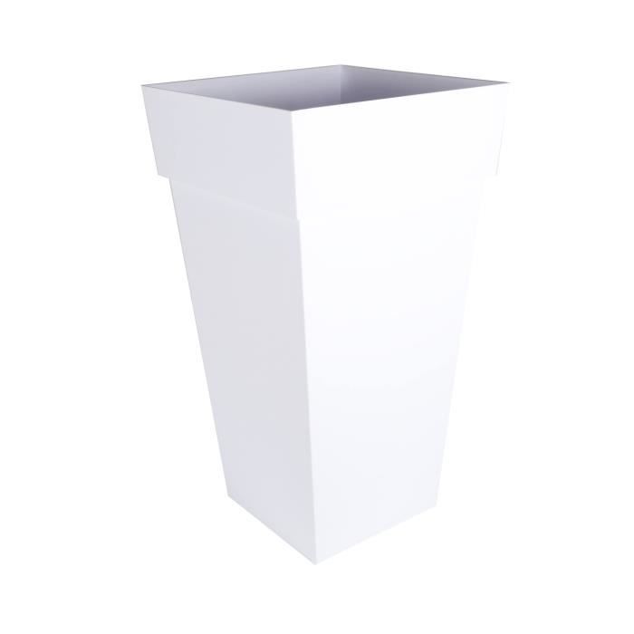 EDA Pot de fleurs XXL Toscane - Carré - 43,3 x 43,3 x H 80 cm - 98 L - Blanc - Paloma Tech