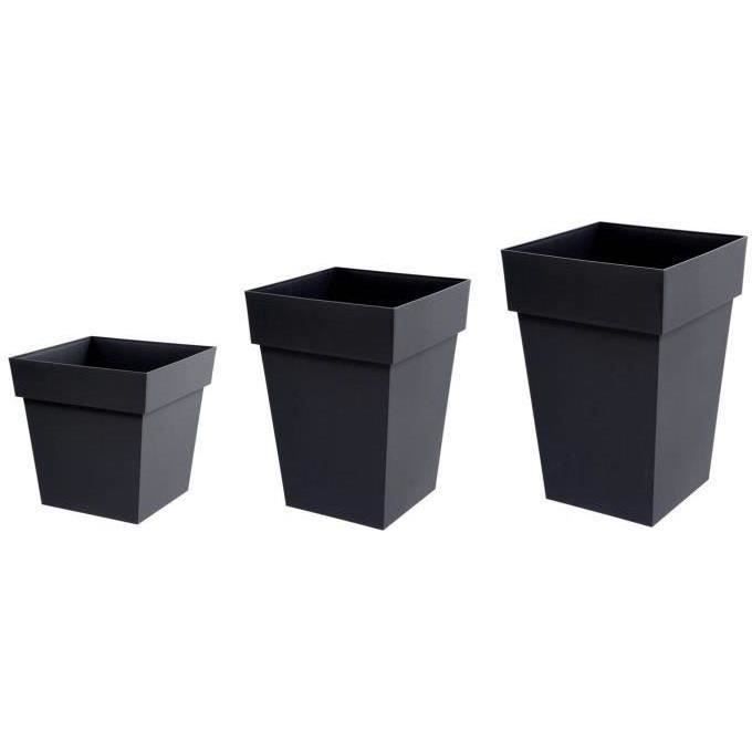 EDA Pot de fleurs XXL Toscane - Carré - 43,3 x 43,3 x H 80 cm - 98 L - Gris anthracite - Paloma Tech