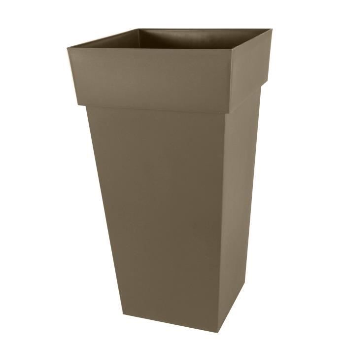 EDA Pot de fleurs XXL Toscane - Carré - 43,3 x 43,3 x H 80 cm - 98 L - Marron taupe - Paloma Tech