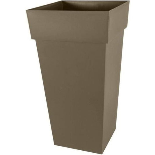 EDA Pot de fleurs XXL Toscane - Carré - 43,3 x 43,3 x H 80 cm - 98 L - Marron taupe - Paloma Tech