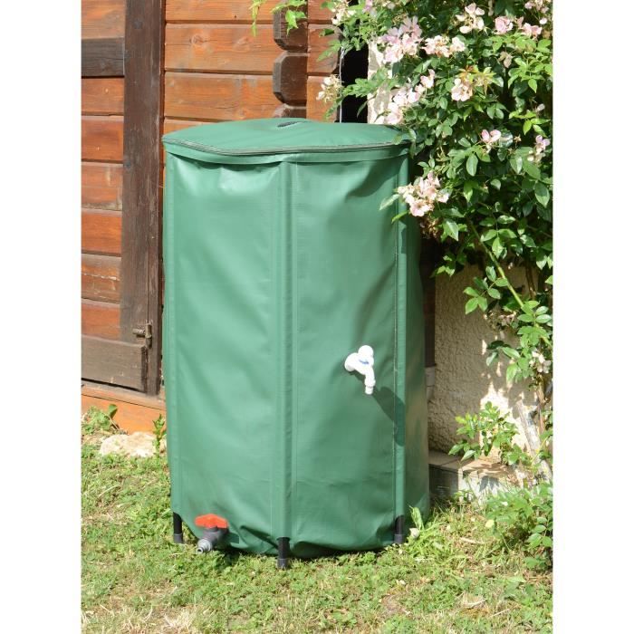 EDA - Récupérateur d'eau Souple et Pliable 250 L - avec Filtre en Filet + 2 Robinets - Résistant aux Intempéries - Ø 60 x H.88 cm - Paloma Tech