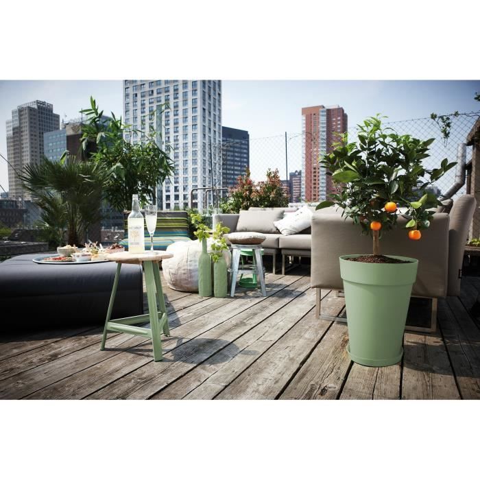 ELHO Loft Urban Pot de fleurs rond Haut 35 - Vert - Ø 34 x H 45 cm - extérieur - 100% recyclé - Paloma Tech