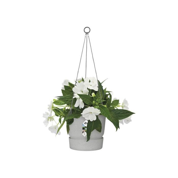 ELHO Pot de fleurs a suspendre Greenville 24 - Extérieur - Ø 23,9 x H 20,3 cm - Gris béton vivant - Paloma Tech