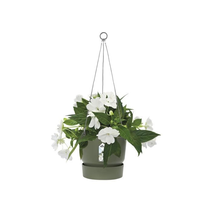 ELHO Pot de fleurs a suspendre Greenville 24 - Extérieur - Ø 23,9 x H 20,3 cm - Vert feuille - Paloma Tech