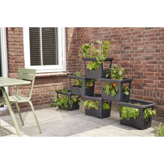 ELHO - Pot de fleurs -  Green Basics Stack & Grow Large - Living Noir - Extérieur - L 35.1 x W 50.9 x H 35.7 cm - Paloma Tech