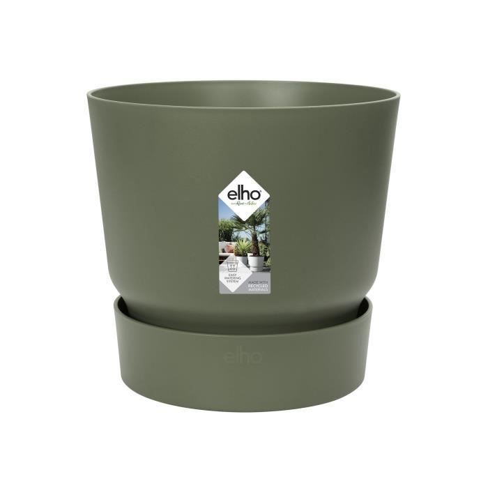 ELHO Pot de fleurs rond Greenville 25 - Extérieur - Ø 24,48 x H 23,31 cm - Vert feuille - Paloma Tech