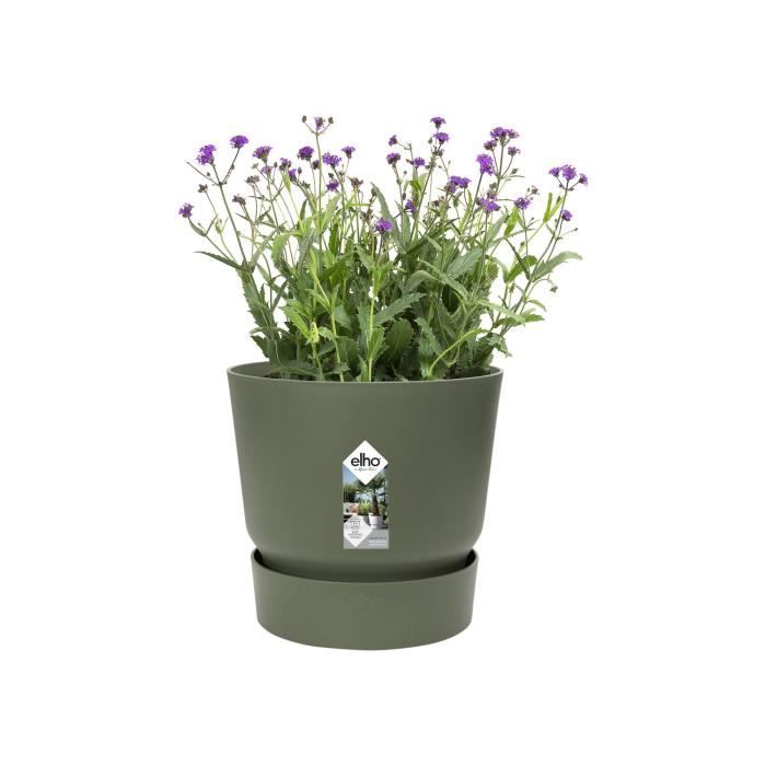 ELHO Pot de fleurs rond Greenville 25 - Extérieur - Ø 24,48 x H 23,31 cm - Vert feuille - Paloma Tech