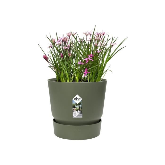 ELHO Pot de fleurs rond Greenville 30 - Extérieur - Ø 29,5 x H 27,8 cm - Vert feuille - Paloma Tech