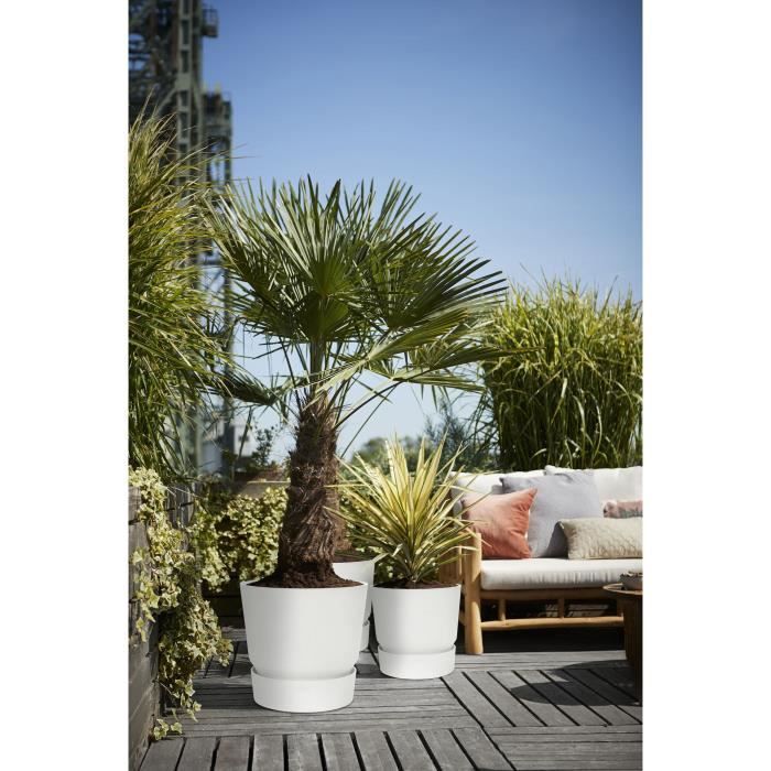 ELHO Pot de fleurs rond Greenville 30 - Extérieur - Ø 29,5 x H 27,8 cm - Blanc - Paloma Tech