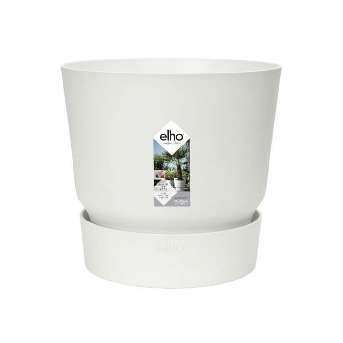 ELHO Pot de fleurs rond Greenville 40 - Extérieur - Ø 39 x H 36,8 cm - Blanc - Paloma Tech