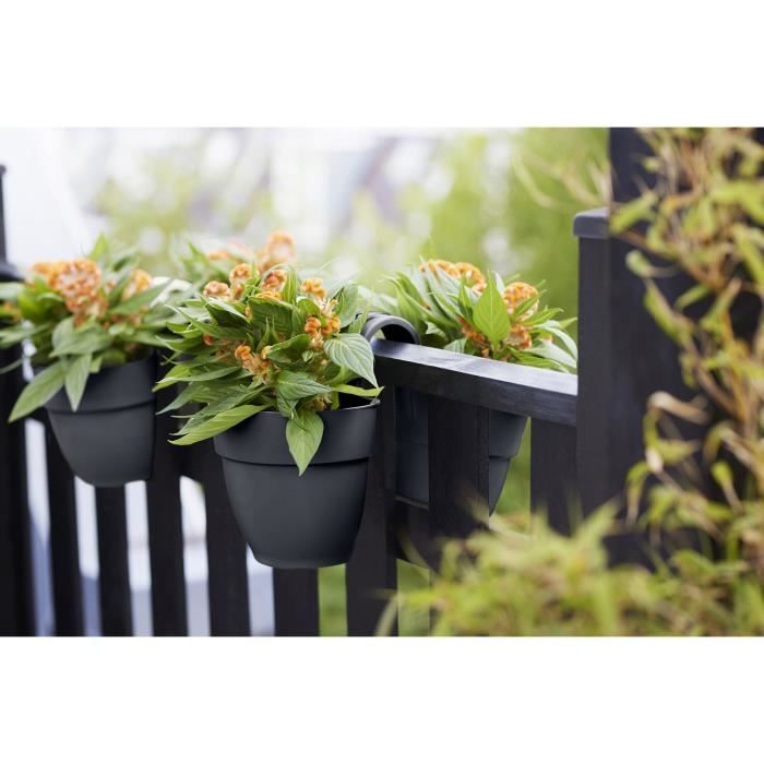 ELHO - Pot de fleurs -  Vibia Campana Flower Twin 21 - Anthracite - Balcon extérieur - L 38.4 x W 20.5 x H 26.5 cm - Paloma Tech