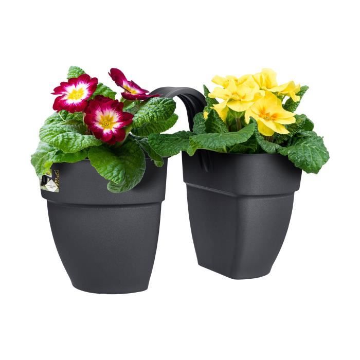 ELHO - Pot de fleurs -  Vibia Campana Flower Twin 21 - Anthracite - Balcon extérieur - L 38.4 x W 20.5 x H 26.5 cm - Paloma Tech