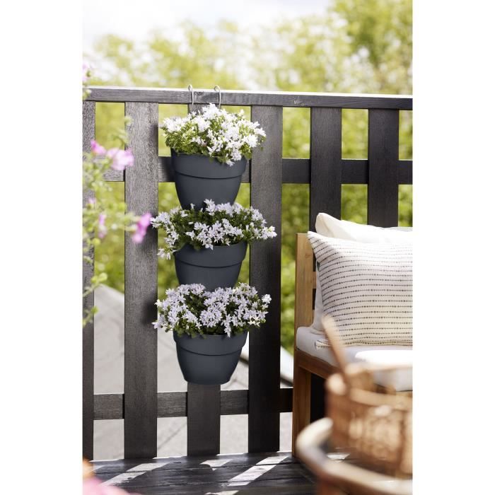 ELHO - Pot de fleurs -  Vibia Campana Foret Vertical Set/3 - Anthracite - Balcon extérieur - L 17.1 x W 20.7 x H 29.7 cm - Paloma Tech