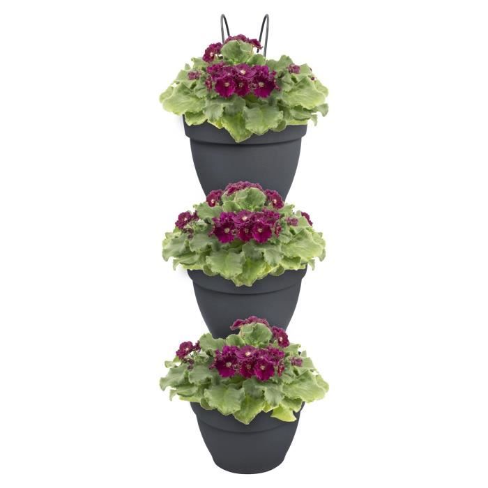 ELHO - Pot de fleurs -  Vibia Campana Foret Vertical Set/3 - Anthracite - Balcon extérieur - L 17.1 x W 20.7 x H 29.7 cm - Paloma Tech