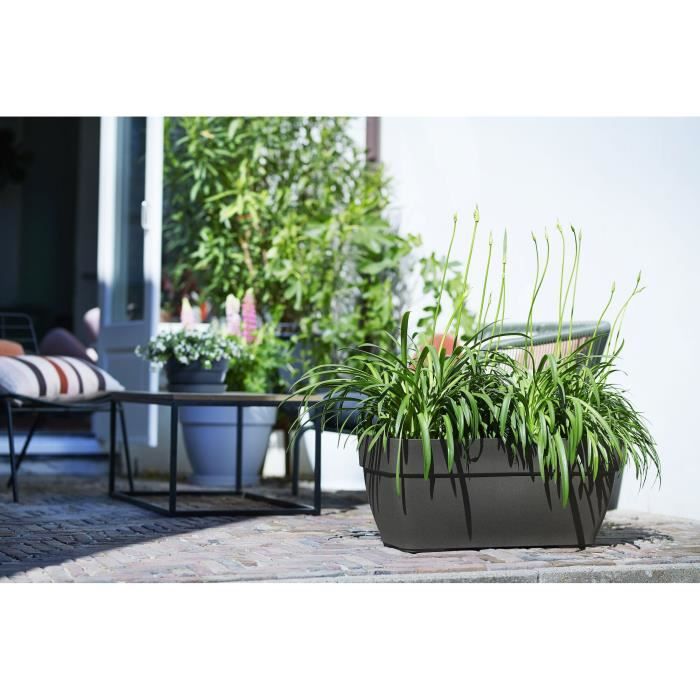 Elho Vibia Campana Bac a fleurs Terrasse 80 - Noir - L 77 x B 35 x H 33 cm - extérieur - 100% recyclé - Paloma Tech