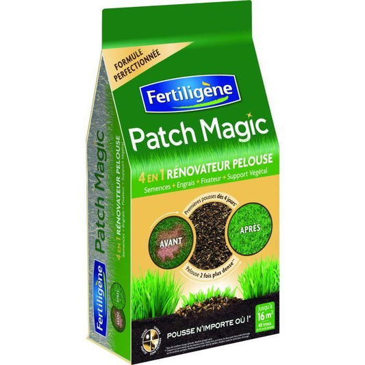 Engrais gazon - FERTILIGENE - Patch Magic - Formule 4 en 1 - Mix de 3 semences - Levée rapide - Paloma Tech