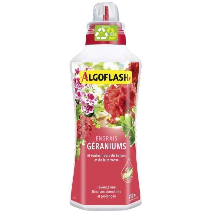 Engrais Géraniums et Toutes Fleurs de Balcon - ALGOFLASH NATURASOL - 750 mL - Paloma Tech